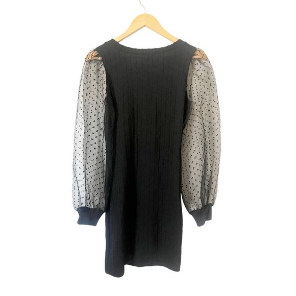 Altar’d State‎ Black Fitted Knit Puff Long Sleeve Mini Dress Size Medium - Picture 3 of 4